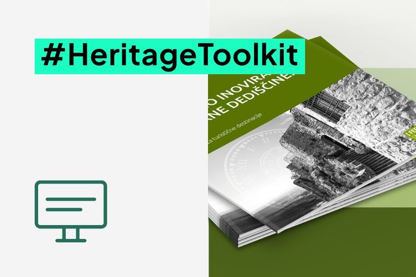 #HeritageToolkit promotional image featuring a computer icon and printed heritage guides.
